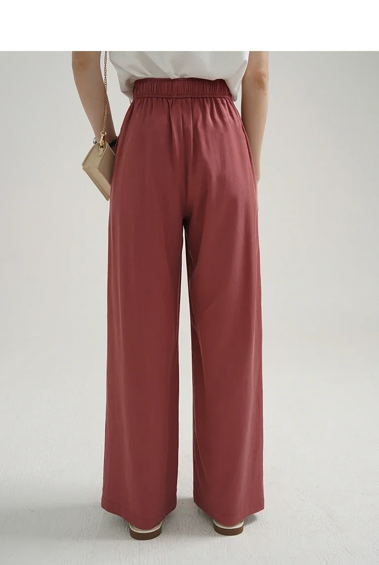 Summer Wide Leg Pants Women High Waist Drawstring Loose Fit Long Trousers Lightweight Breathable Soft Cooling Casual Wear Outfit
