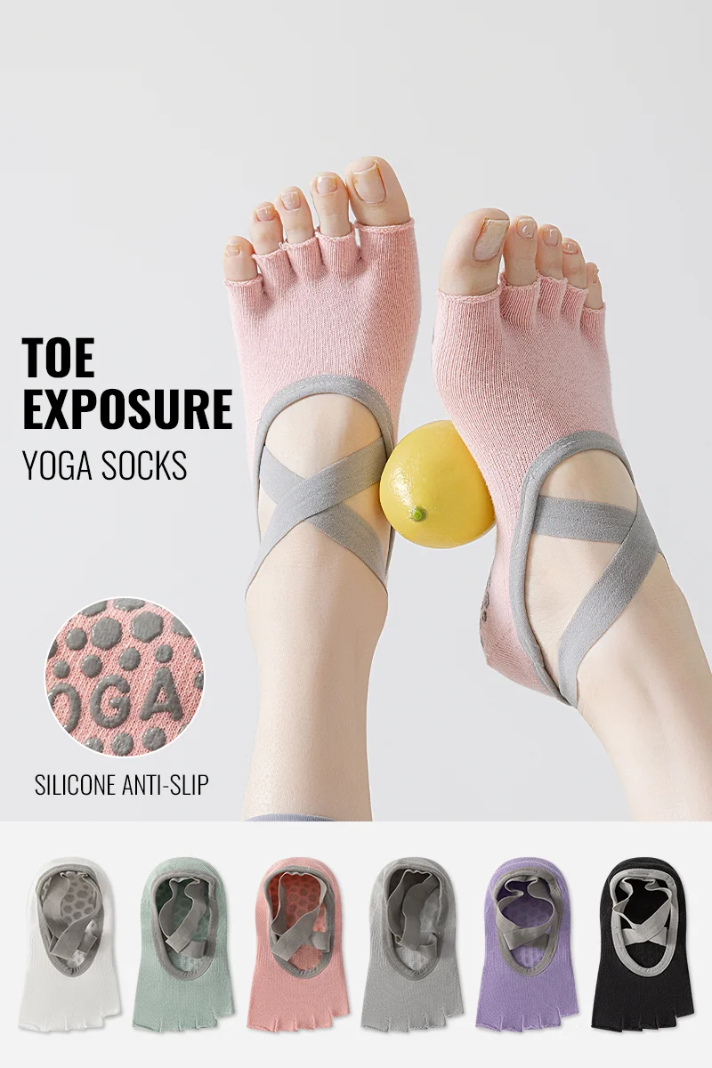 미오우 파이브 핑거 양말 여성용 발가락 없는 필라테스 양말 미끄럼 방지 그립 요가 양말 실내 피트니스 바레 댄스 발목 양말 스플릿 토 양말