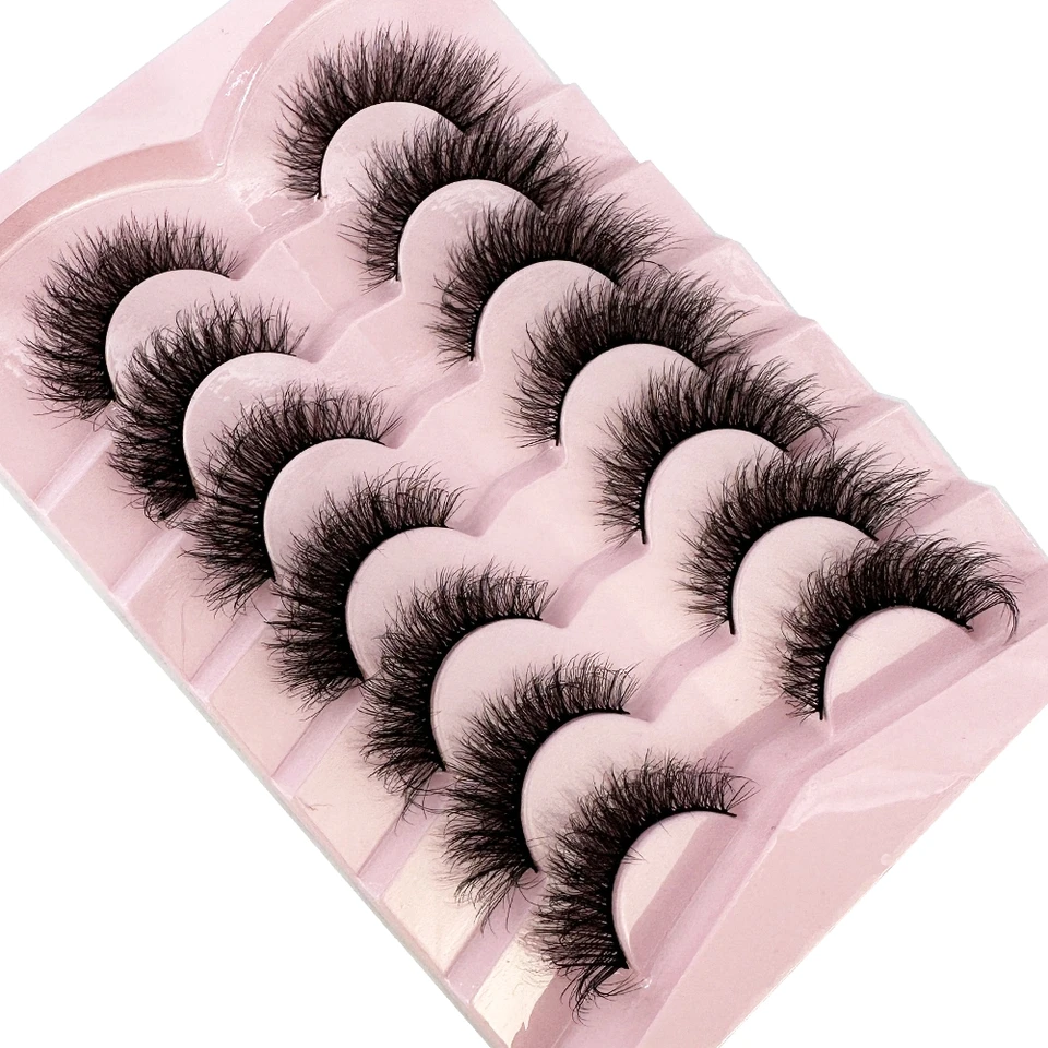 7 Pares Tiras de Pestañas Rusas Naturales Esponjosas Mink 3D Postizas Volumen Esponjosas Extensiones Postizas Maquillaje 5