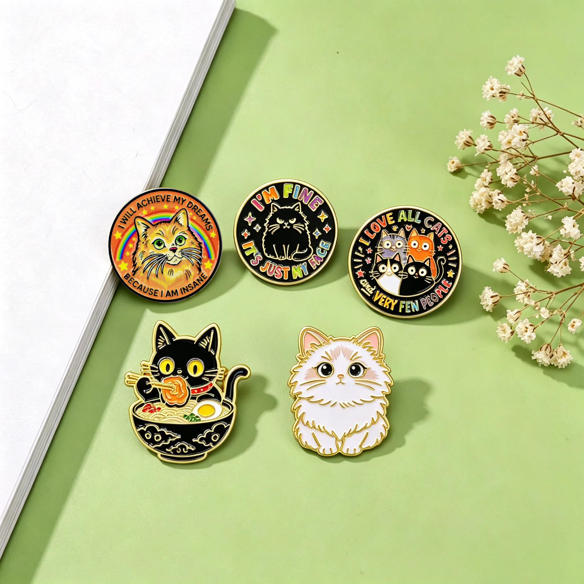 I Love All Cats Quotes Enamel Pins Funny Cartoon Cat Brooches Badges for Backpacks Collection Gifts Jewelry Cosplay Accessories