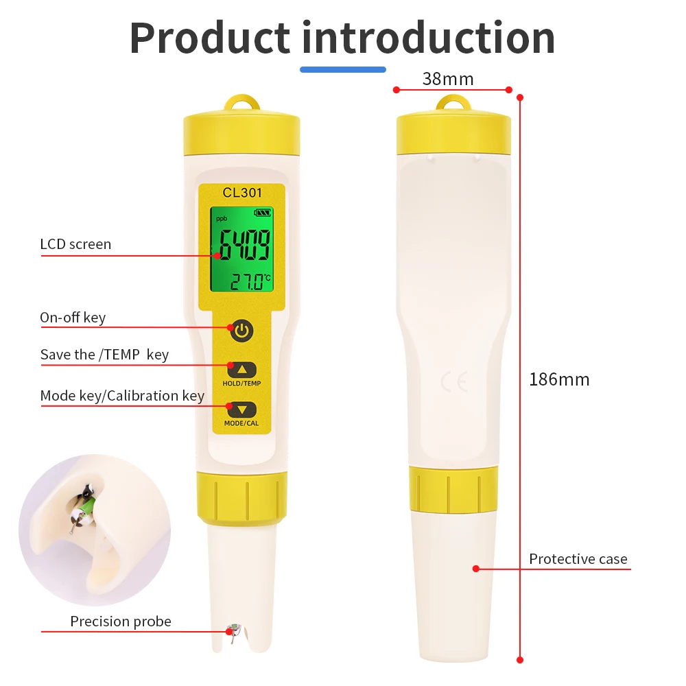 5-in-1-Chlormessgerät PH-Messgerät ORP H2 Temp Cl2 Detektor Wasserqualitätsmonitor Testwerkzeug Filter für Schwimmbad SPA Wasser – Detail 28