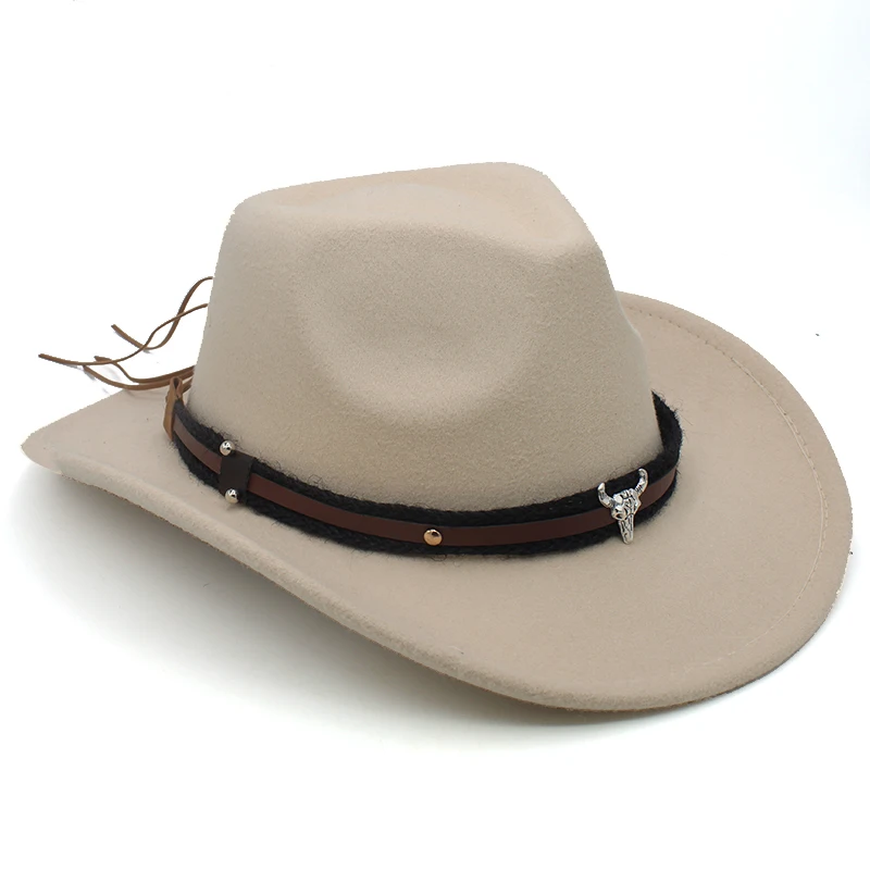 Men Women Wool Blend Western Cowboy Hats Wide Brim Sunhats Party Travel Sombrero Outdoor Caps Classical Retro Adjustable Size