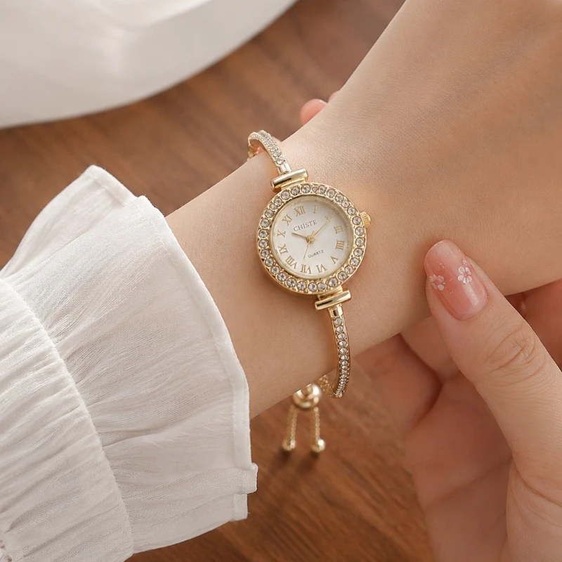 Luxury Women's Rhinestone Quartz Watch Elegant Slim Gold Bracelet Watches for Woman Fashion Ladies Jewelry Gift relogio feminino