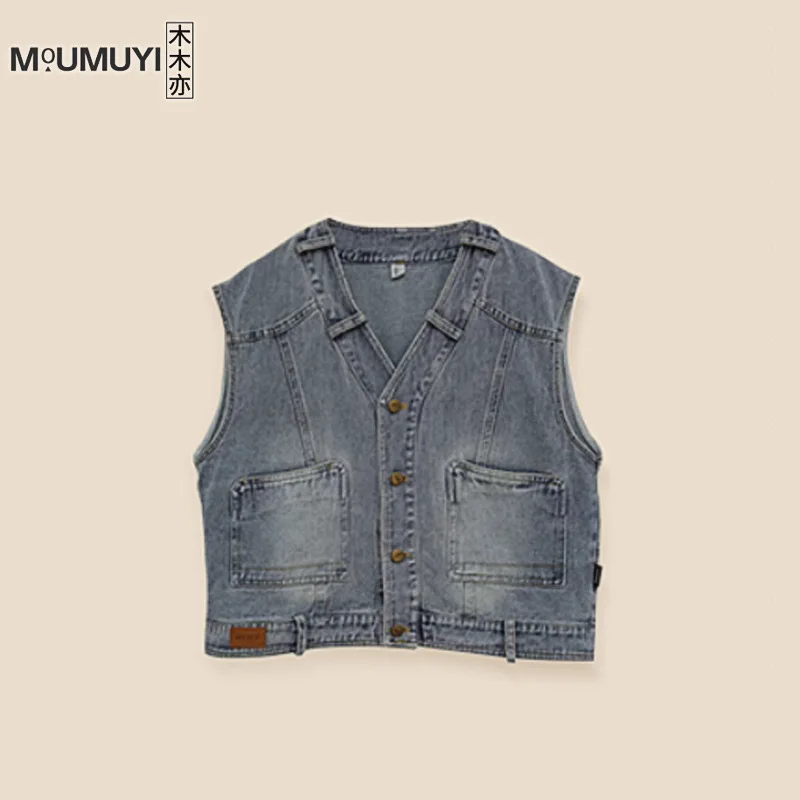 Boys Vest Top Coat Fall 2024 New Denim Waistcoat Children Autumn Baby Coat Tooling Back Fashion Children Baby Boys Clothes