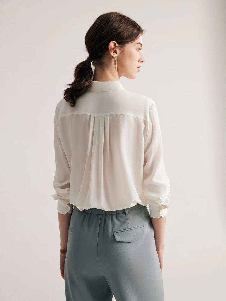 SuyaDream Woman White Shirts 100%Mulberry Silk Turn Down Collar Solid Chic Blouses 2023 Spring Summer Office Lady Top