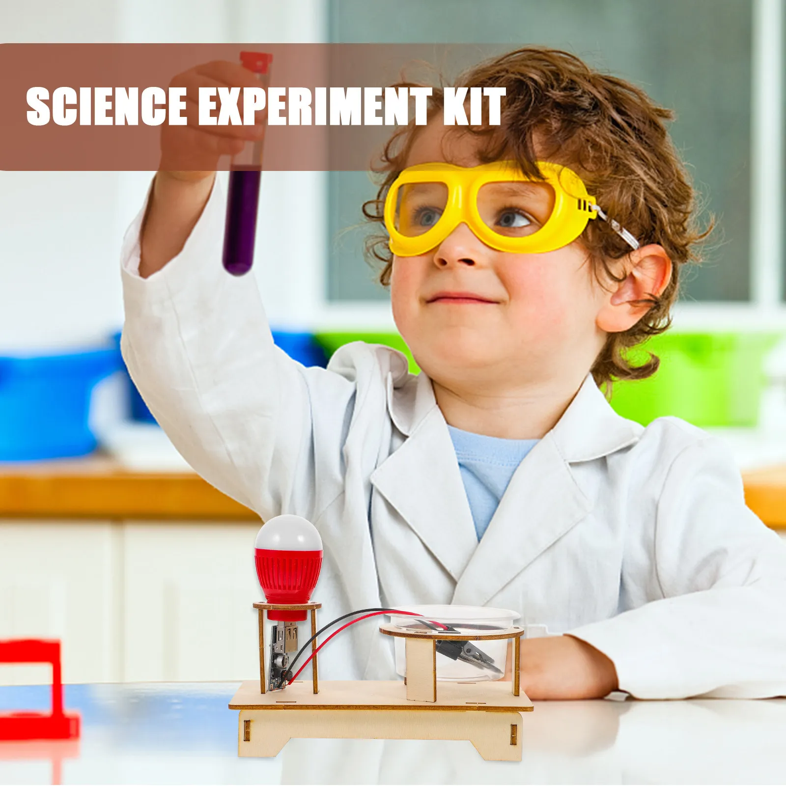 

1Set Brine Power Lamp Conductive Science Experiment DIY Kit Physics Teaching Aid for Students Saltwater Electricity Generation