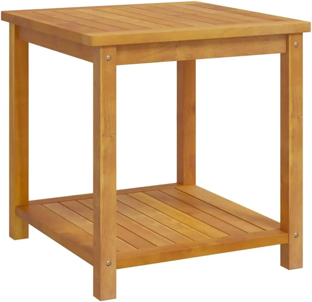 Mesa final con estante inferior, mesa de centro de madera para interiores y exteriores, mesita de noche de almacenamiento para dormitorio