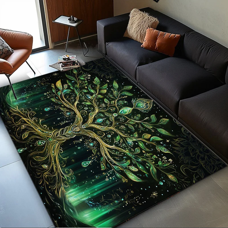 Tree of Life Rug for Spiritual Home Decor Mystical Green Forest CarpetCreate a Zen Atmosphere in Your Living RoomMeditation Gift