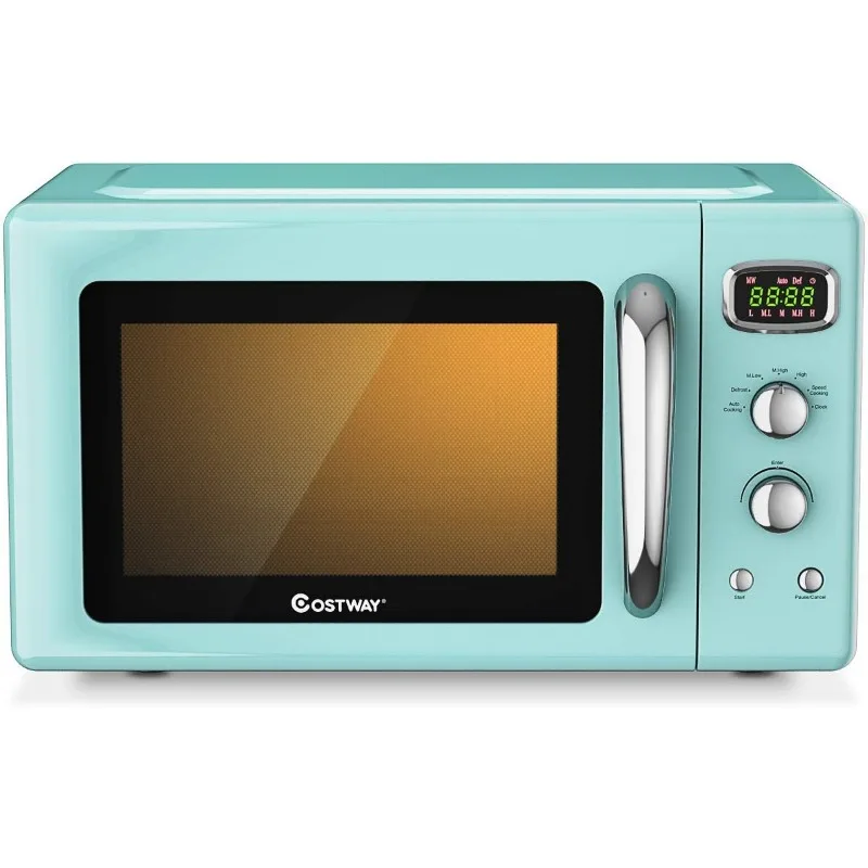 COSTWAY Retro Countertop Microwave Oven, 0.9Cu. ft, 900W Microwave Oven, with 5 Micro Power, Defrost & Auto Cooking Function