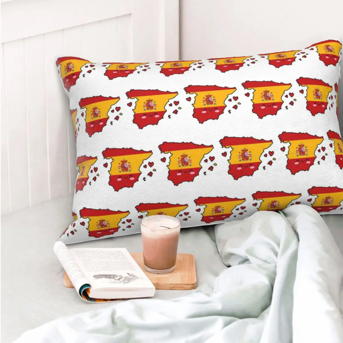 

Spain Flag Map Smile With Love Rectangle Pillowcase Cushion Cover Decorative Bedroom Bed Home Comfort Throw Pillow
