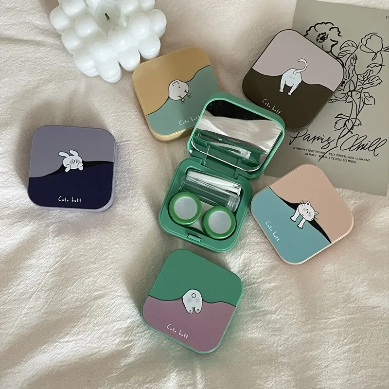 

Little Cat Simple Contact Lens Box Companion Care Box Portable Lovely Pupil Box Japanese Vintage Glasses Case