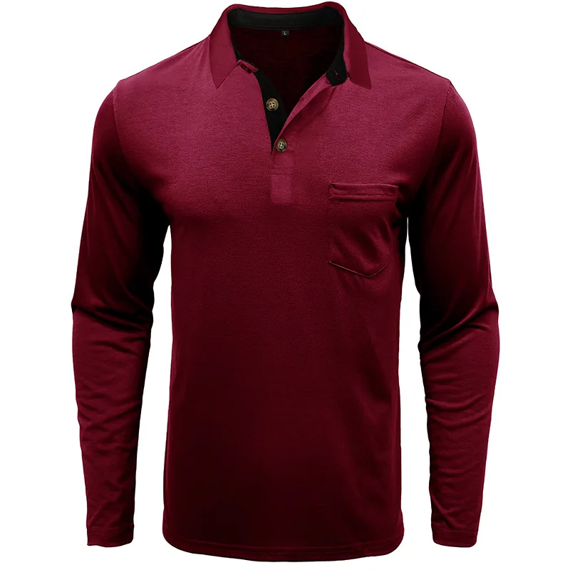 Frühling Trend männer Langarm Casual T-shirt Solide Revers Button Up Pullover Tops Herbst Drehen Unten Kragen Bodenbildung Polo-Shirt – Detail 37