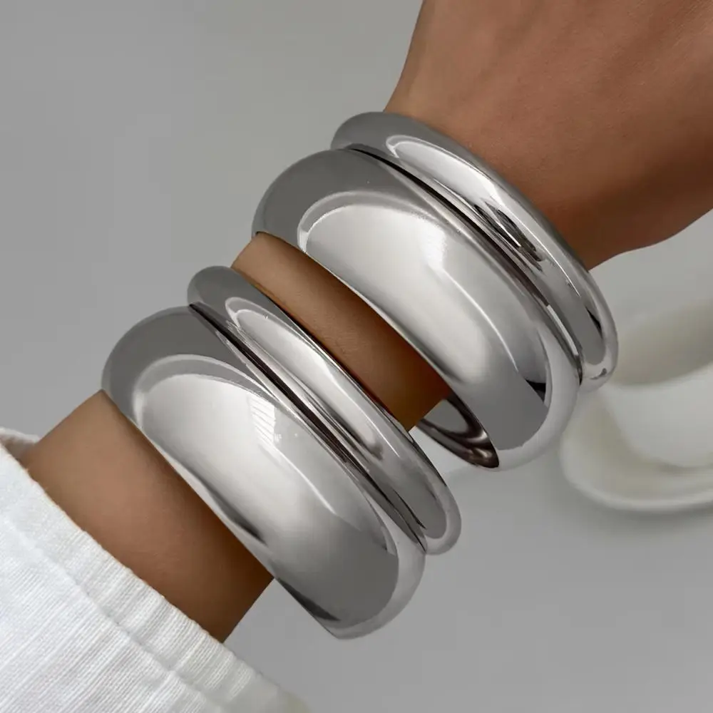 3/4/6/8Pcs Vintage Punk Metal Bracelets Chunky Wide Face Exaggerated Cuff Bracelet Stackable Multilayer Geometric Wide Bangles