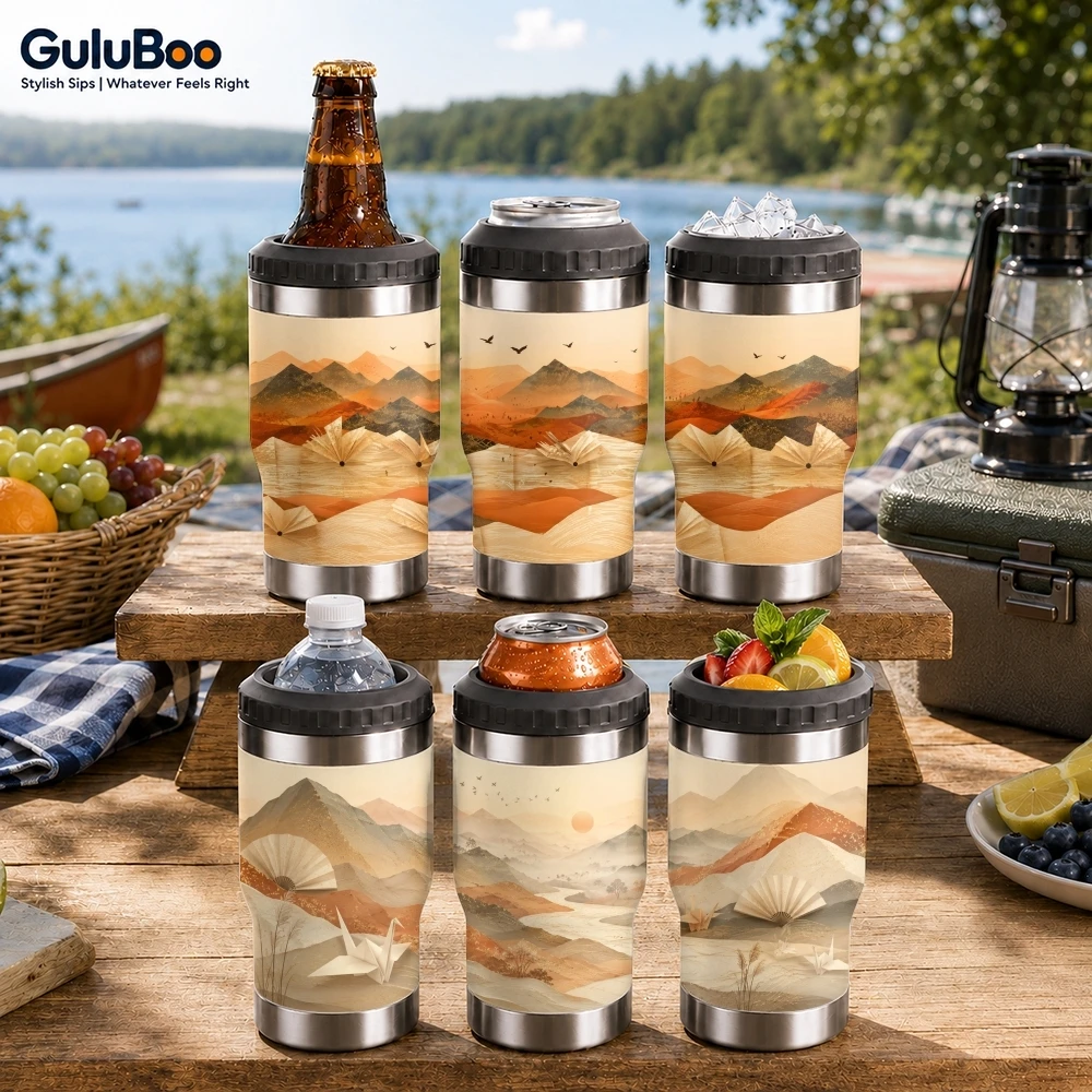 Mountain and River Painting Vacuum Flasks 4-in-1 Versatile Cooler: One Cup, Total Freedom from Brews to Beer