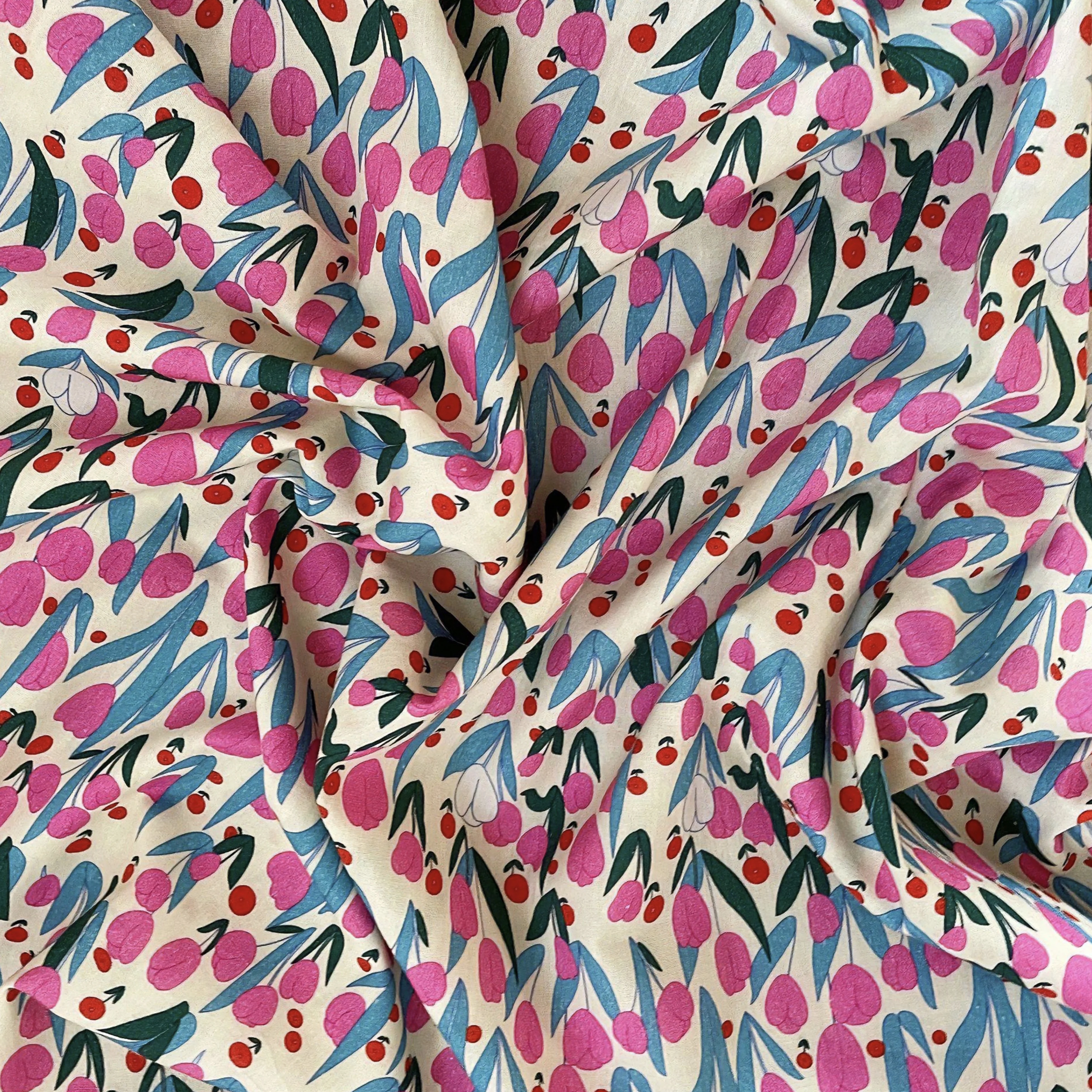 100% Cotton Fabric With Charming Tulip Prints in Multiple Colors Ideal for Children Dress Sewing Home Decor & DIY Projects Desig