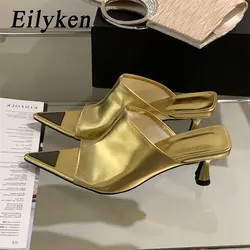 Eilyken New Summer Pointed Peep Toe Slide Slippers Women Thin Low Heels Banquet Party Prom Ladies Designer Shoes Zapatos Mujer