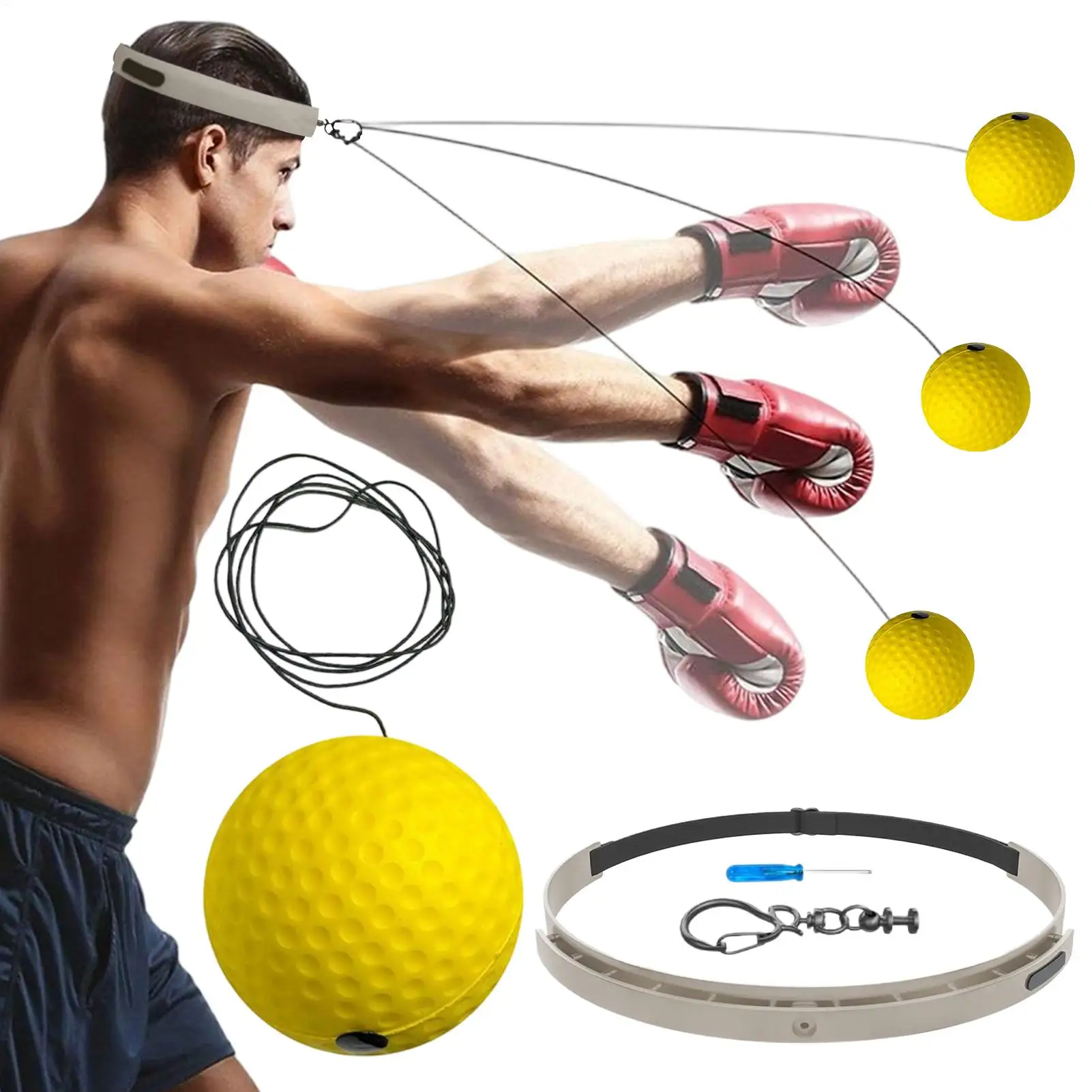 كرة الملاكمة العاكسة يمكن ارتداؤها أجهزة لياقة بدنية كرة رد فعل الملاكمة مع عصابة رأس من السيليكون لغرفة المعيشة وغرفة النوم وصالة الألعاب الرياضية للرجال