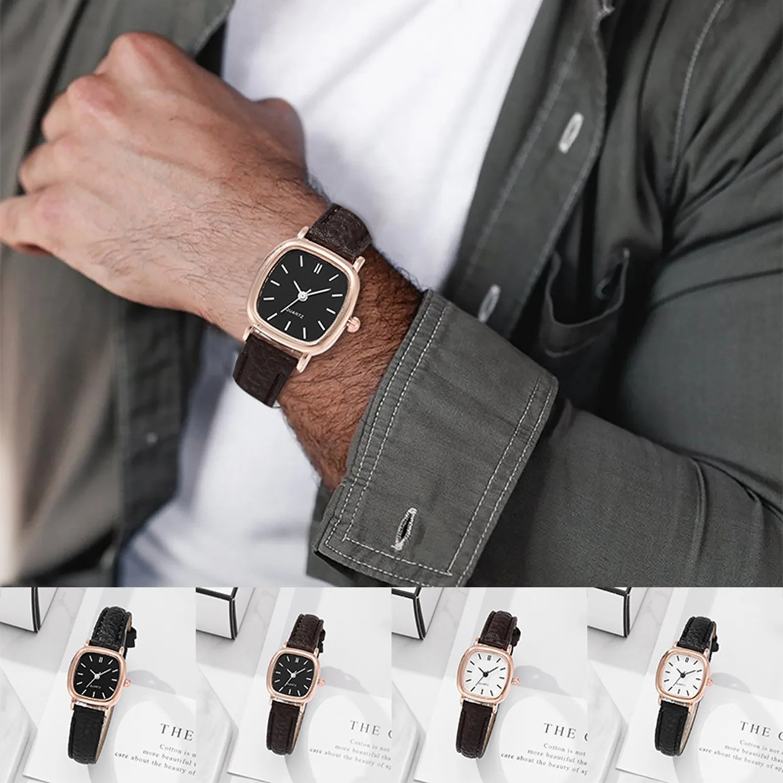 Fashion Business Square Watch Manufacturers Simple Personality Retro Students Quartz Belt Watch Women Wristwatches Reloj Hombre