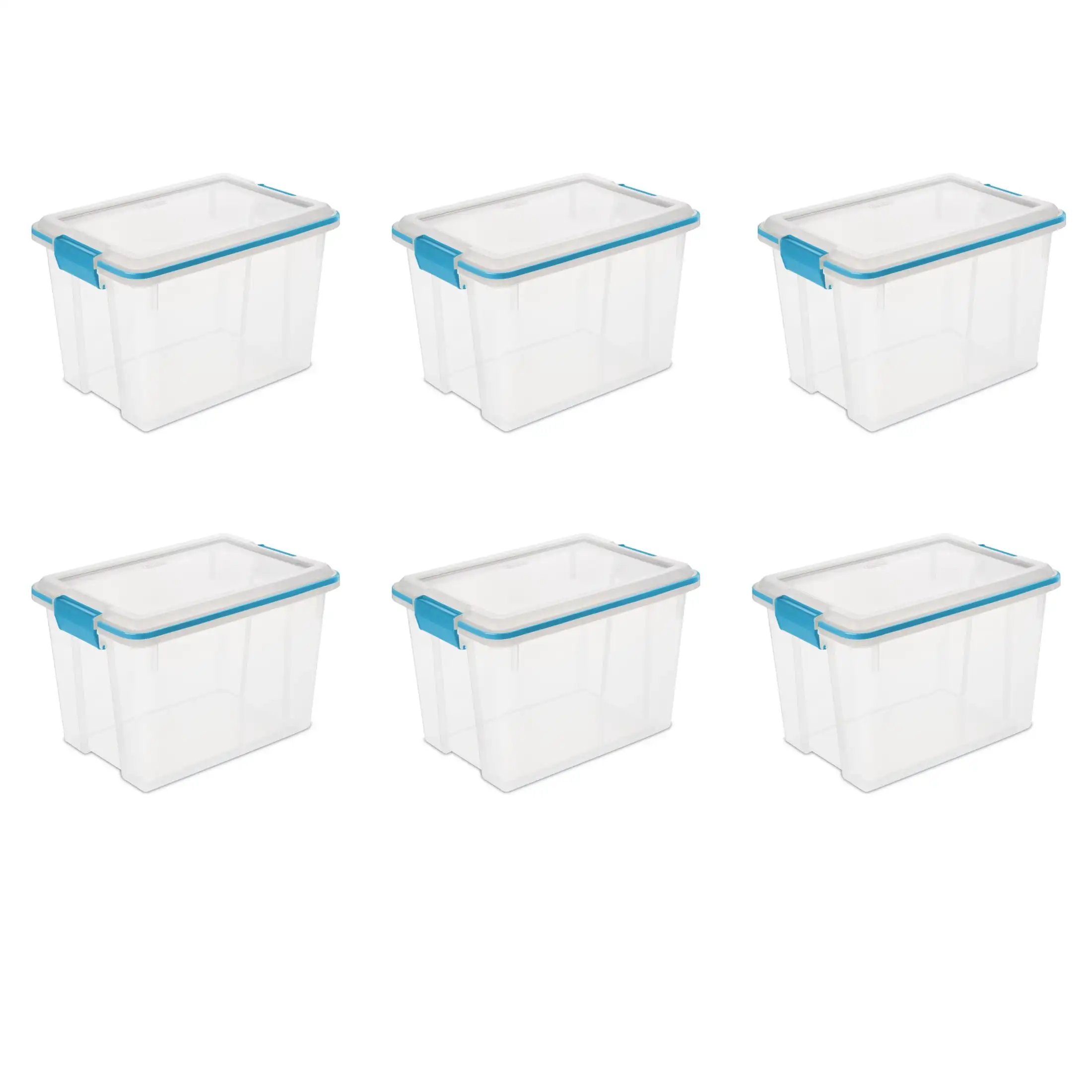 

20 Quart Clear Gasket Box, Weather-Resistant Storage Bin with Lid, Blue, 6 Pack
