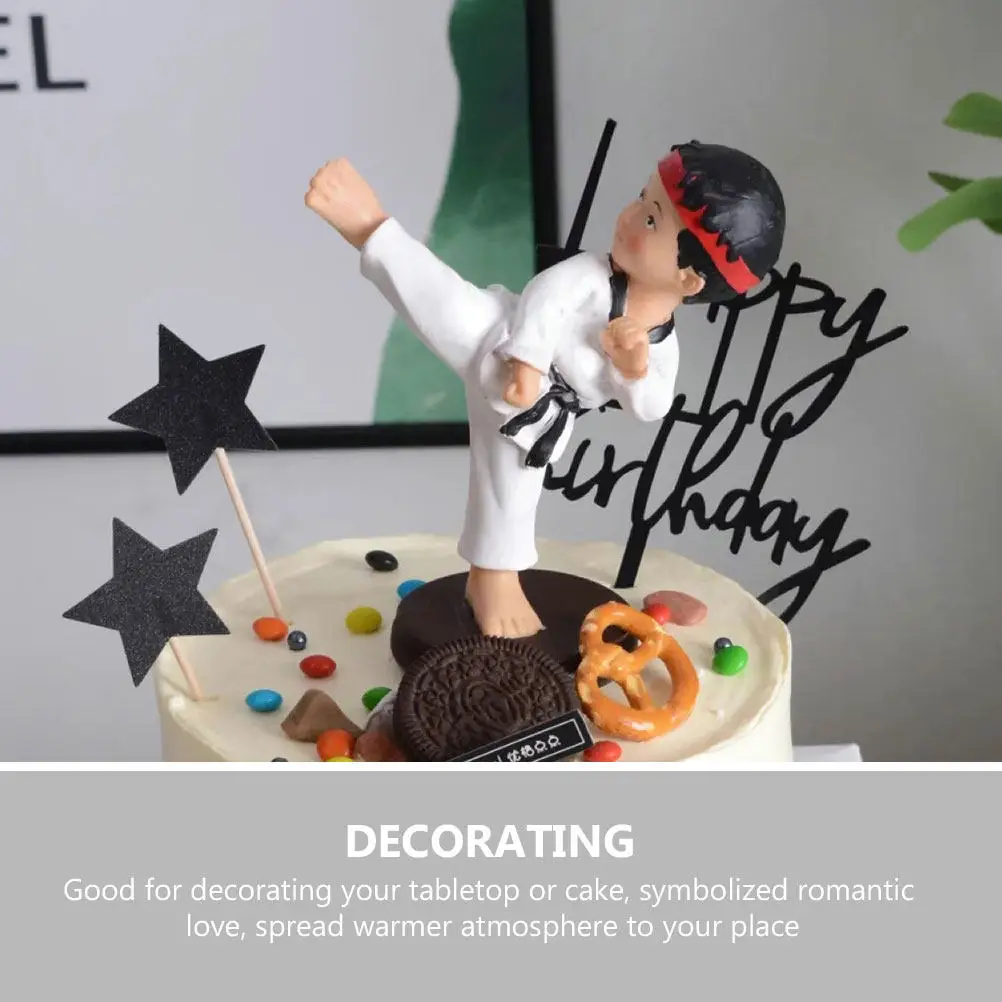 Taekwondo Boy Resin Ornament Adorable Handcrafted Decor for Cake Tabletop Desk Shelf Garden Indoor Display Romantic Gift Boy