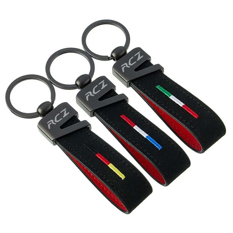 Suede Key Rings Holder Car Keychains Keyrings Pendant for Peugeot RCZ Logo 406 405 3008 206 5008 308 208 408 508 407 107 307