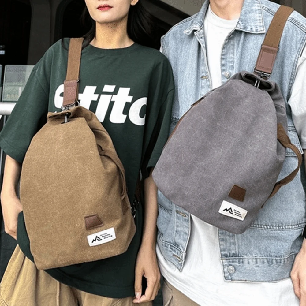 Large Capacity Canvas Chest Bag Retro Style Minimalist Design Male Crossbody Bag Trend Pattern Handbag Single Shoulder Pouch