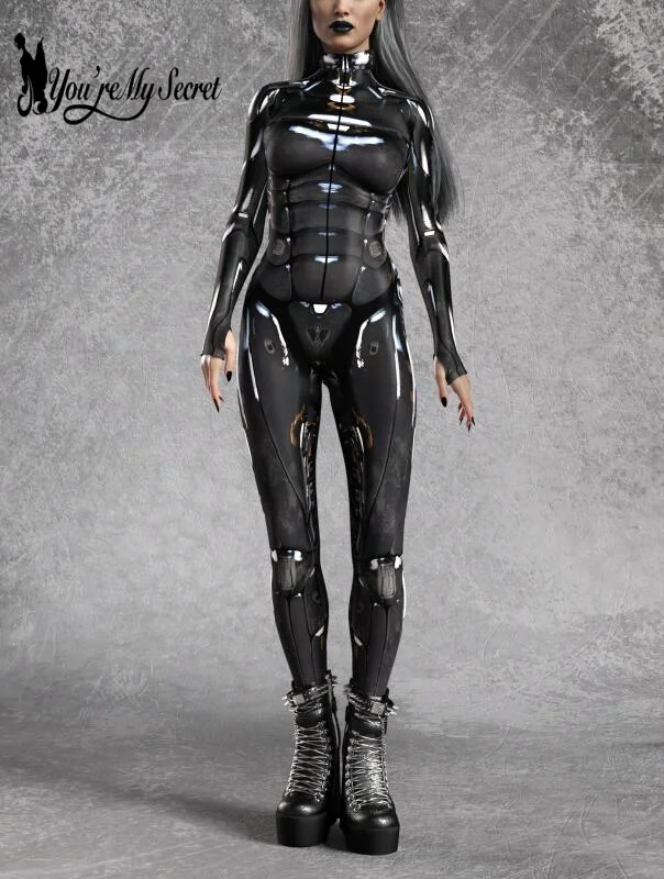 [You\'re My Secret] Steampunk Armor Jumpsuit Zentai Cosplay Jumpsuit Cyberpunk Bodysuit Halloween Carnival Cosplay Costume Romper