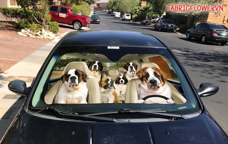 Saint Bernard Car Sunshade, Saint Bernard Car Decoration, Dog Windshield, Dog Lovers Gift, Dog Car Sunshade, Gift For Mom, Gift