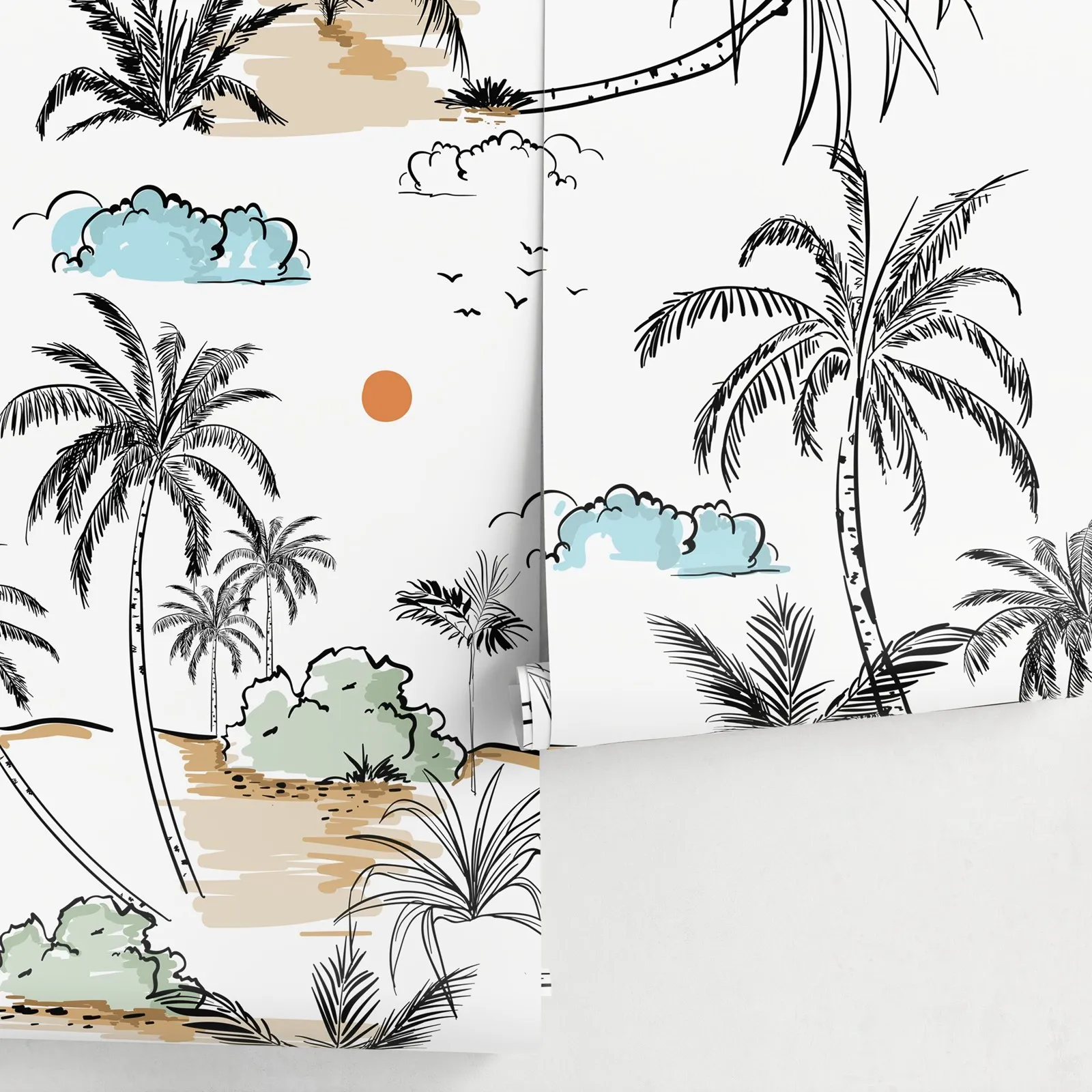 Trees Removable Wallpaper Peel and Stick,Tropical Palm Wall Mural For Home Decorations,Self-adhesive Or Traditional  Unpaste