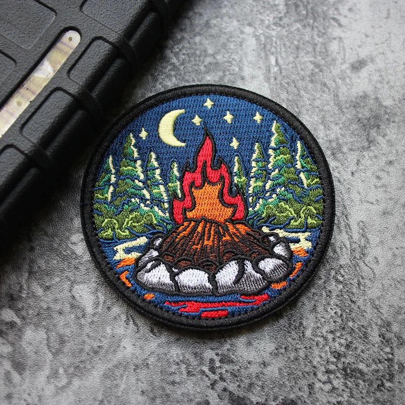 

Outdoor Bag Accessories Camp Starry Night Forest Bonfire Three-dimensional Embroidered Landscape Armband DIY Badge Jacket Patch