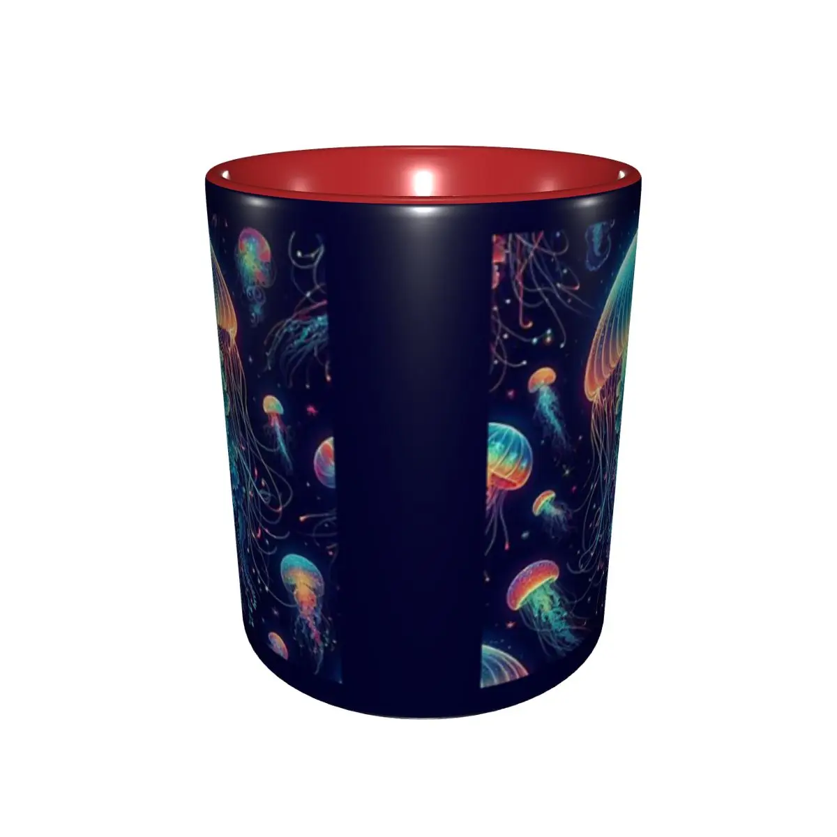 Luminescent Rainbow Jellyfish On Navy Blue Mug Funny Ceramic Coffee Cups Tea Mugs Milk Cup Drinkware Gift for Friends DIY Custom