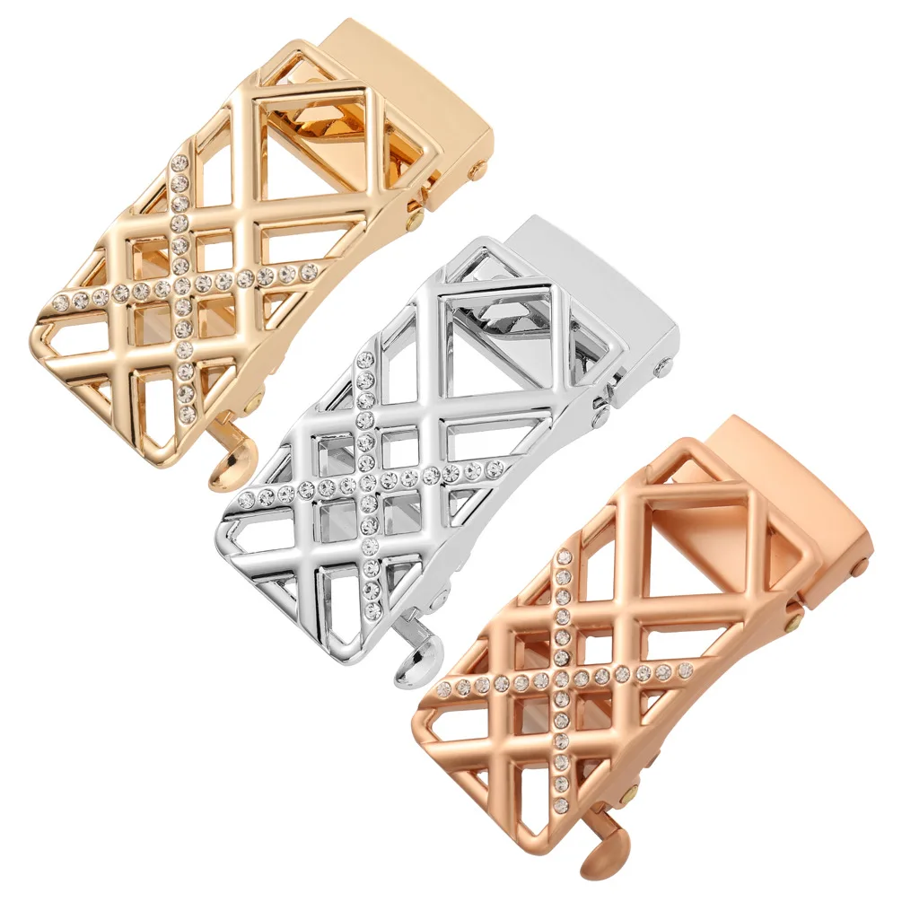 مشبك حزام كاجوال بسيط مجوف بدون أسنان مشبك حزام جلدي للنساء مع مشبك معدني فاخر من حجر الراين 2.4 سم #1