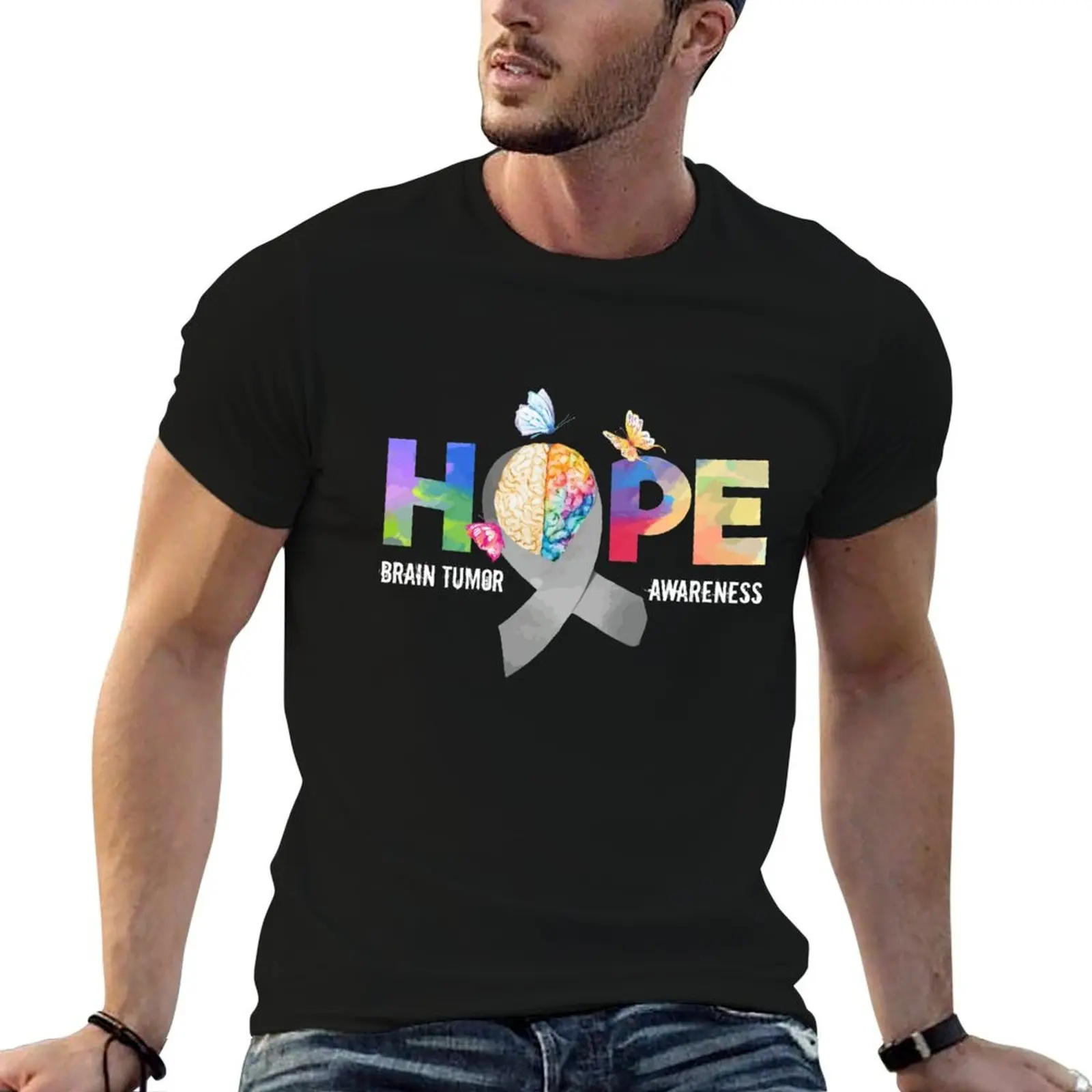 Hope Brain Tumor Awareness Shirt, Brain Tumor Grey Ribbon Cancer Cancer Awareness Cancer Tumor Walk T-Shirt