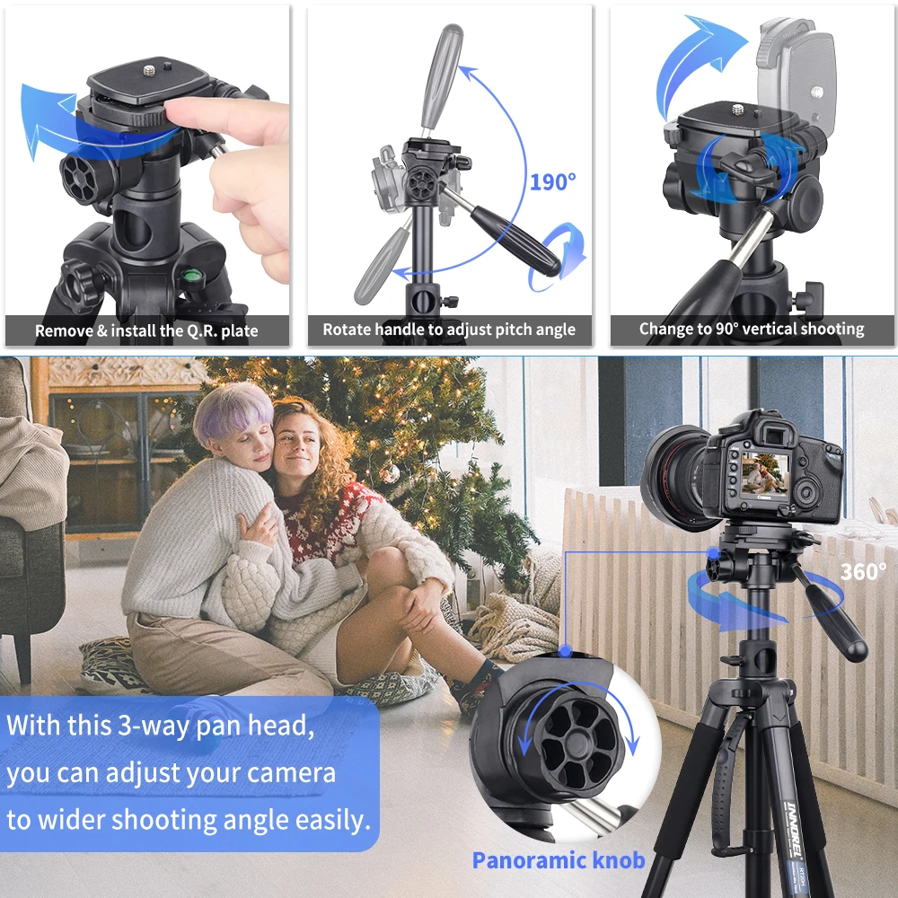 RT20H Horizontal Camera Tripod & Monopod with 360° Head Lightweight Travel Aluminum Professional Tripod Stand for DSlLR Phone