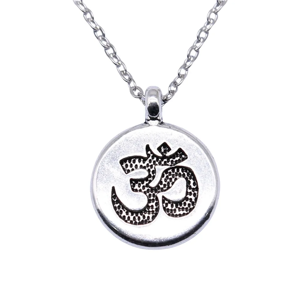 Simple Classic Fashion 19x15mm Antique Silver Color Double-Sided Om Symbol Pendant Women Short Chain Necklaces Choker Necklace