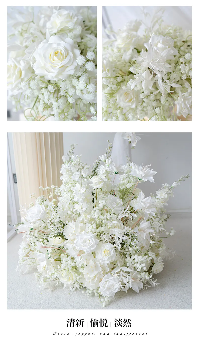 Weiße Serie Künstlicher Hochzeitsbogen Blumen-Set Rosen-Blumenarrangement für Foto-Hintergrund Zeremonie Party Bühnen-Dekoration – Detail 3