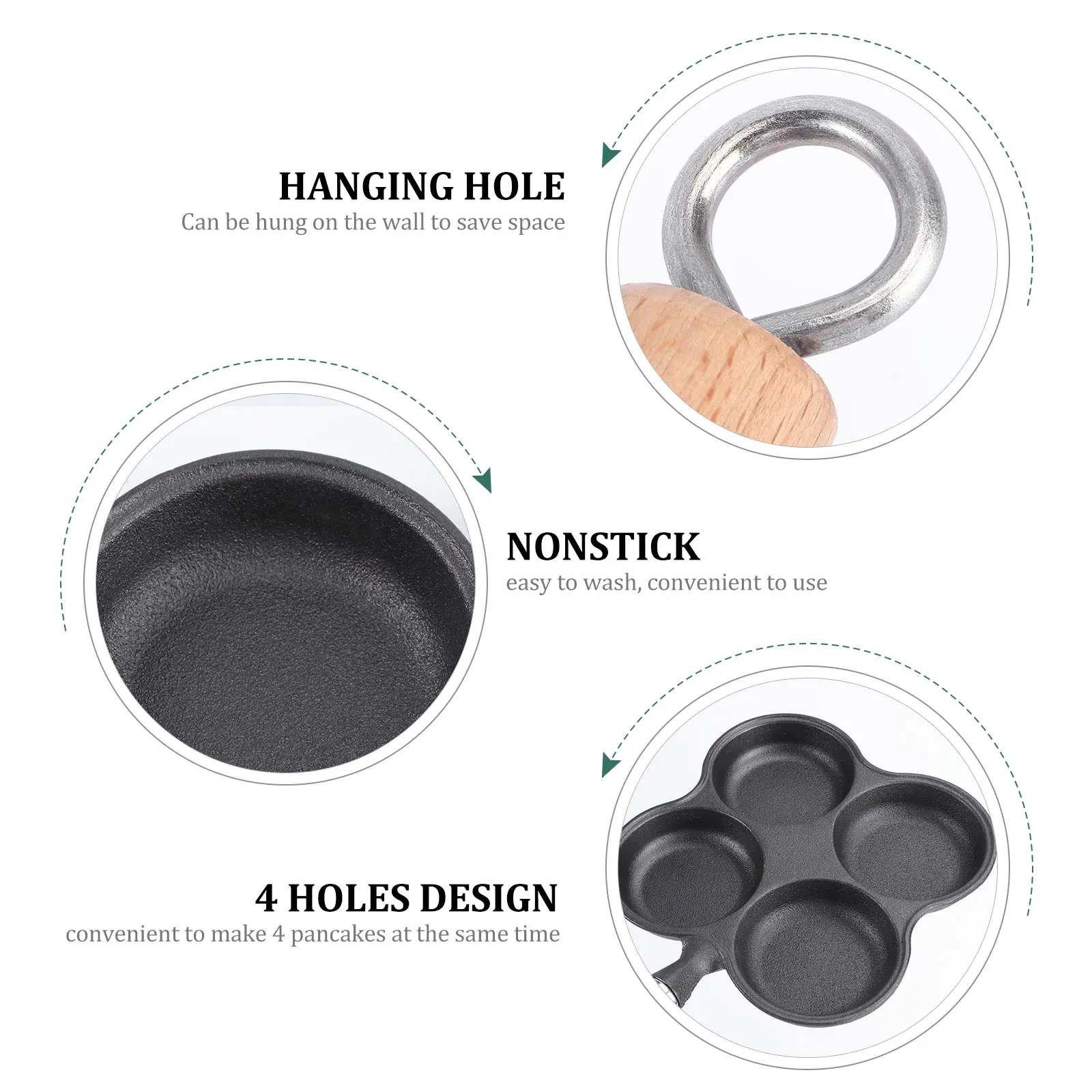 

1pc Four Hole Egg Cooker Non-Stick Aluminum Cast Iron Frying Pan For Pancake Bacon Steak Stove Top Kids Breakfast Black