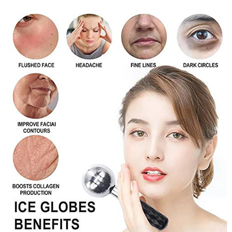 Facial Ice Globes,  Stainless Steel Ball Face Roller, Anti Age Skin Soothing  Reduce Puffiness,Tighten Skin(White Handle)