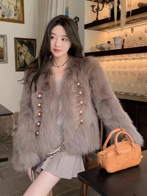 เสื้อโค้ทขนสัตว์ Berman Briti สำหรับผู้หญิง รุ่นใหม่ประจำปี 2025 ทำจากหนังและขนสัตว์  ขนาดใหญ่ ให้ความอบอุ่น สไตล์ลำลอง คอวี