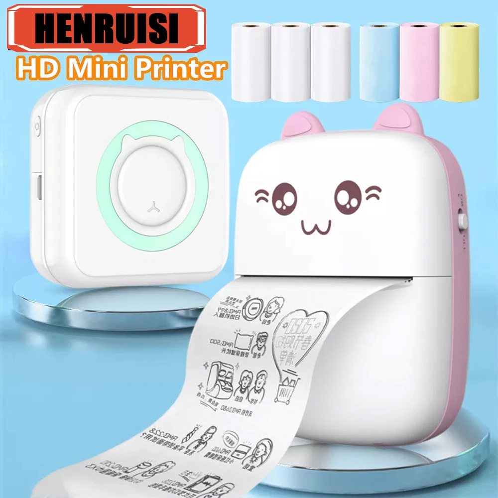 Mini Sticker Printer Thermal Printers Portable Bluetooth Inkless Photo Printing Compatible with Android iOS 200dpi Label Printer