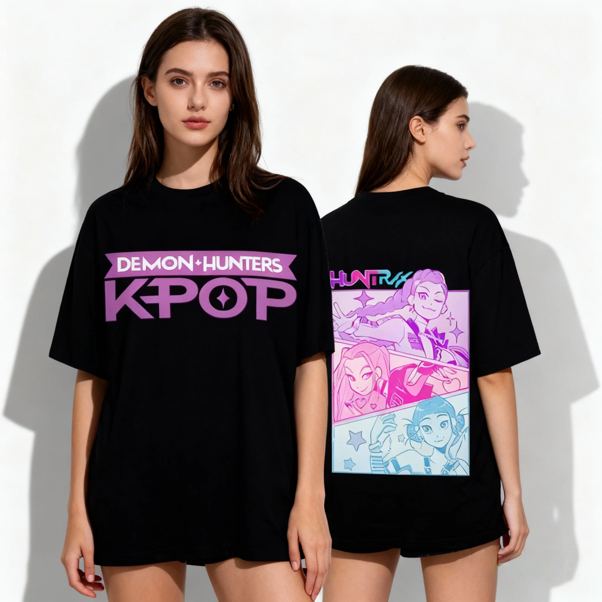 25/26 Summer Anime Movie KPOP Witch Hunt Same T-shirt Korean European and American Street Oversized Adult Women Children