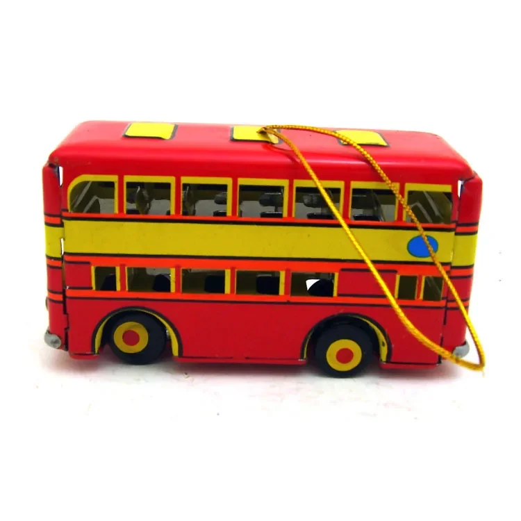 [Best]Adult Collection Retro Wind up toy Metal Tin double-decker bus Pendant Mechanical toy Clockwork toy figures model kid gift