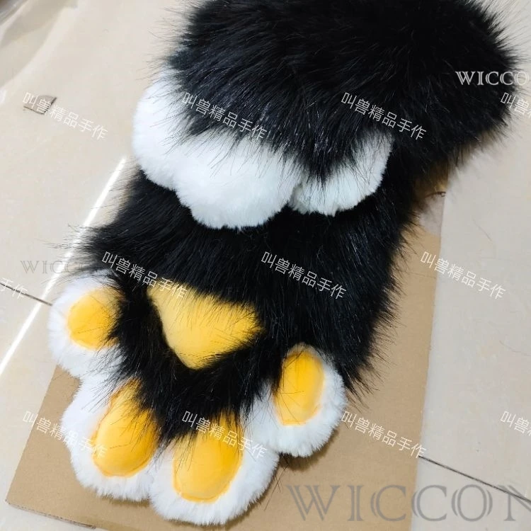 2024 Fursuit Kigurumi Cat Paws Cartoon Plush Furry  Cosplay Kig Costume Nail Tiger Claws Full Finger Patchwork 2pcs