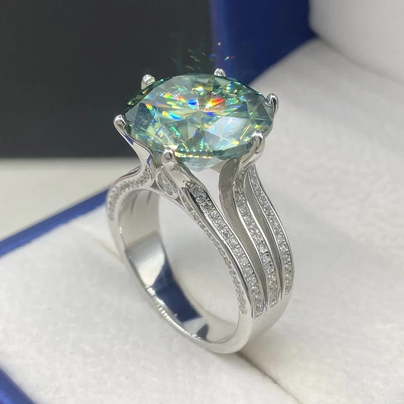 NKHOG Sparkling 10 Carat Moissanite Ring For Women 925 Sterling Silver Plated Pt950 Colorless Diamond Wedding Band Rings Jewelry