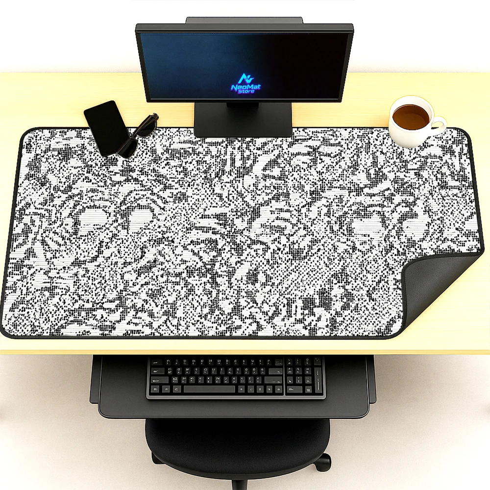 Pixelated Monochrome Desk Mat Keyboard Mat Large Gaming 140x60 Abstract Texture Mousepad Nonslip Full Computer Mat Office