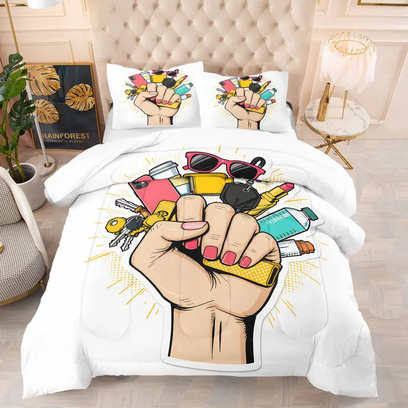 Stylish Urban Carry Essentials Comforter Set Unique Hand Holding Print Quilt Set Fashion Cozy Bedding Set Decor Girl Grip Gift