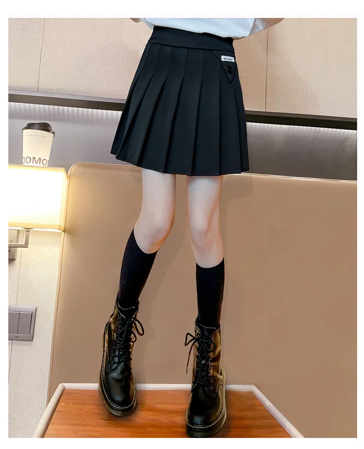 Japanischer Preppy-Plissee-Rock für Schulmädchen, Schwarzer Minirock für Teenager, Modische Kinderkleidung 5 6 7 8 9 10 11 12 13 14 – Detail 6