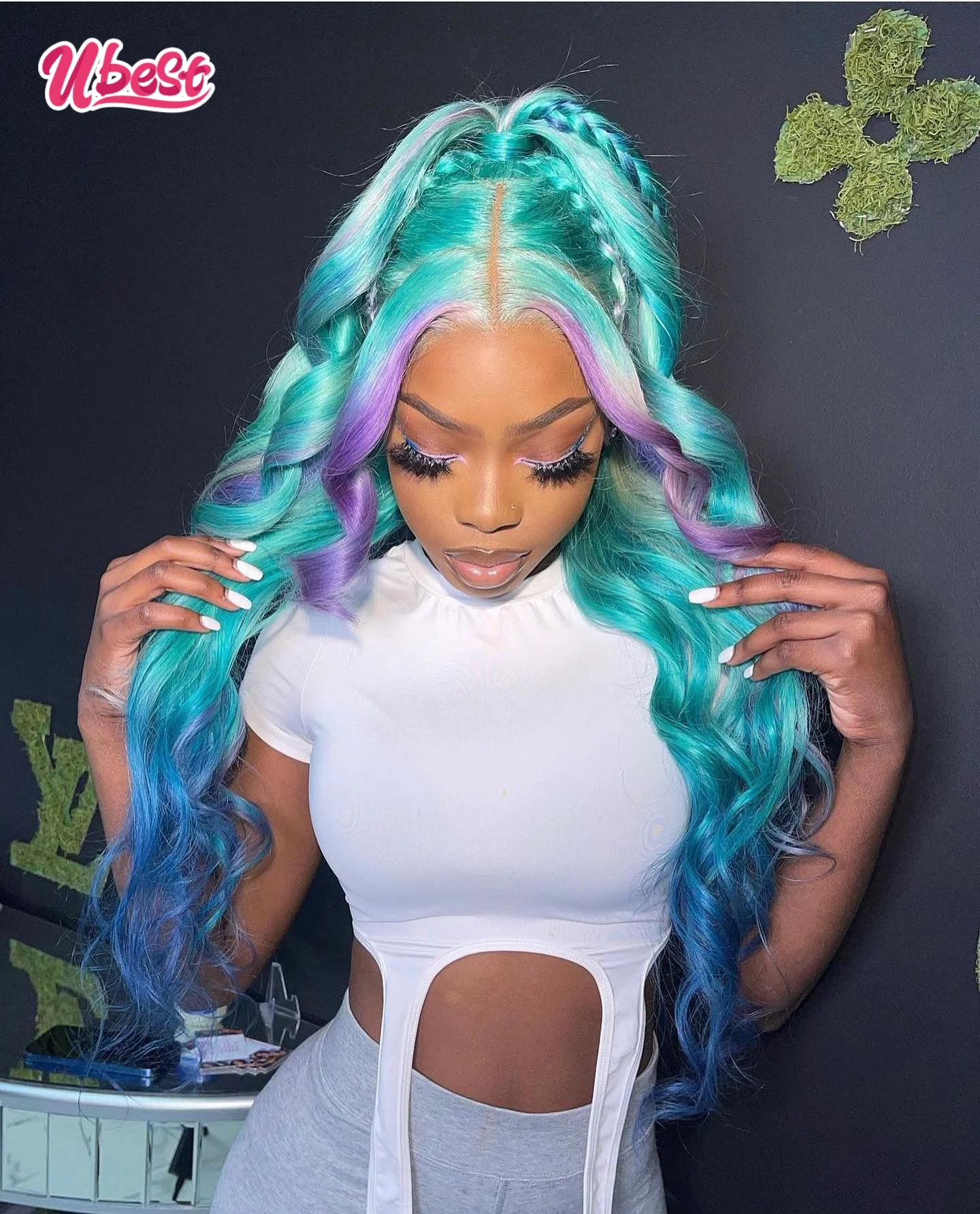 Body Wave Lake Blue Color Peruvian Human Hair Side Part Lace Front Middle Part Wig Pre Plucked Wig For 613 Women hair180 Density