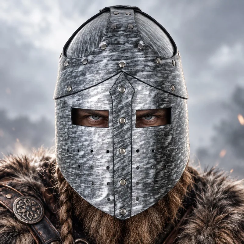 Retro Medieval Knight Warrior Full Face Masked, Viking Warrior LARP Role-Playing Renaissance Festival Halloween Cosplay Costume