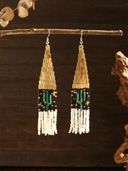 Pendientes de cuentas de arroz tejidas a mano, moda versátil, geometría, cuentas, simplicidad, Bohemia, pendientes con flecos para mujer